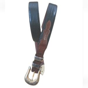 Bandera Genuine Lizard Black Brown Leather Men Sz 36 Solid Brass Buckle Vtg USA